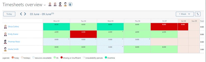 calendar shown in the timesheet overview