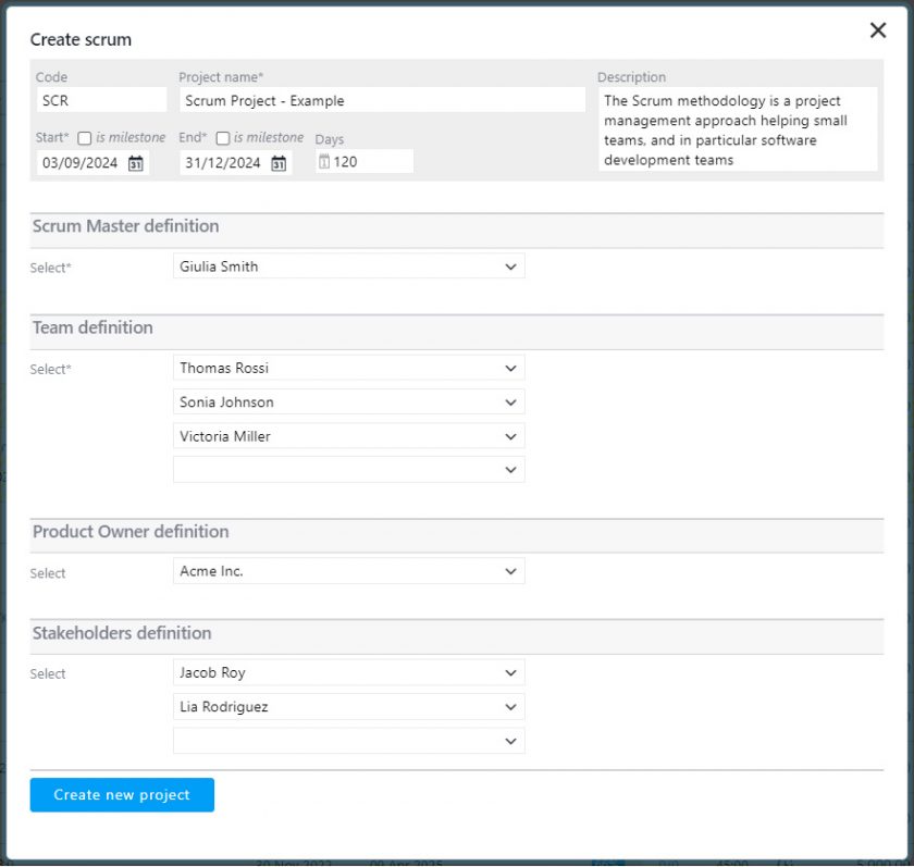 create SCRUM project and roles for digital marketing