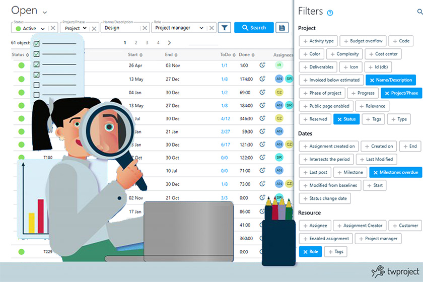 Using filter for optimising project view